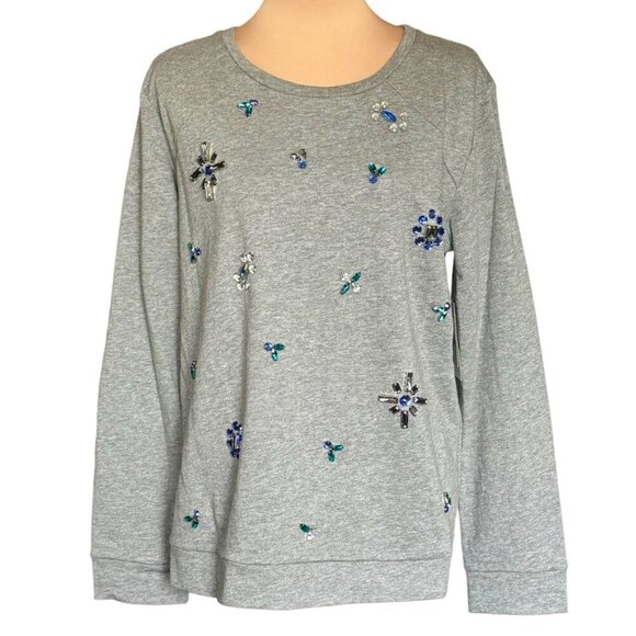 NWT Vince Camuto Rhinestone Sweatshirt Top Sz.L Gray Embellished Cotton Preppy - Picture 2 of 11